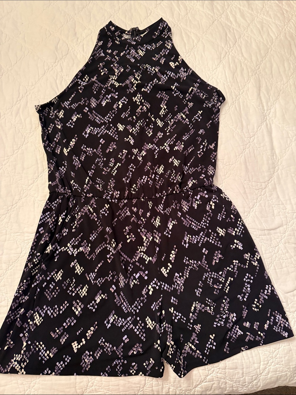 White House Black Market Black and Lavender Floral Print Romper